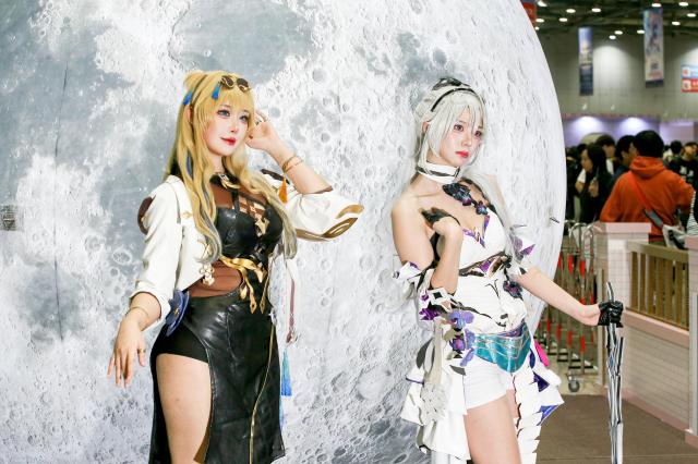 Cosplayers pose at Welcome to HoYoland at KINTEX in Goyang Gyeonggi Province on Oct 31 2024 AJP Kim Dong-woo