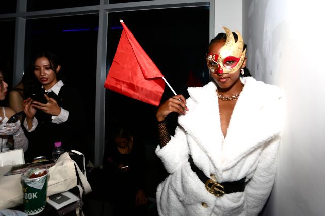 An influencer strikes a pose for photos at a Halloween party in Seongsu Seoul Oct 31 2024 AJP Han Jun-gu