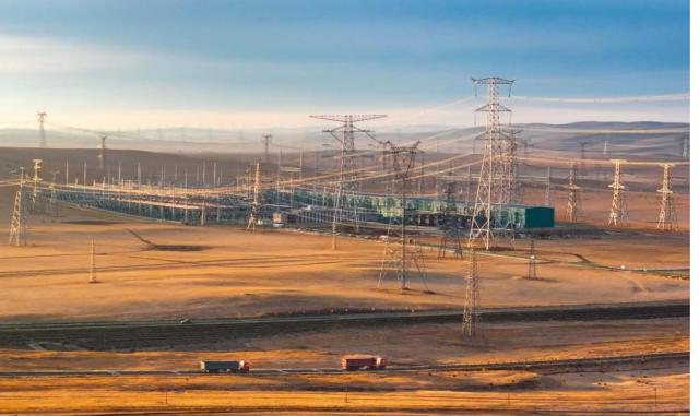 The Shengli Substation of the Zhangbei-Shengli 1000-kilovolt ultra-high voltage UHV alternating current AC project is seen in an aerial drone photo taken in Inner Mongolia Autonomous Region China on Oct 31 2024  Xinhua-Yonhap