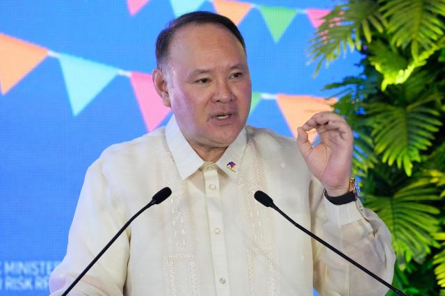 Philippine Defense Secretary Gilberto Teodoro Jr during his speech on Monday Oct 14 2024 in Manila Philippines AP-Yonhap