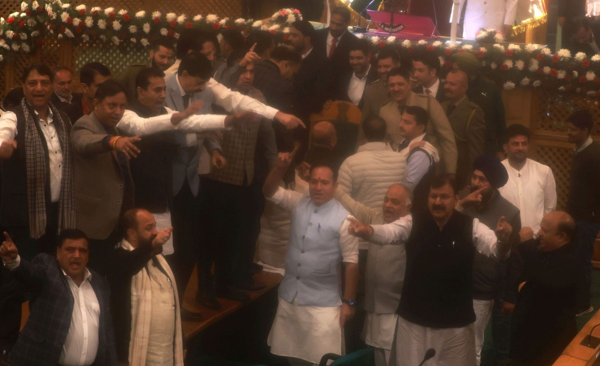 
Indian People’s Party BJP Members of Jammu and Kashmir Legislature Oppose Resolution on Nov 6 2024 EPA-Yonhap