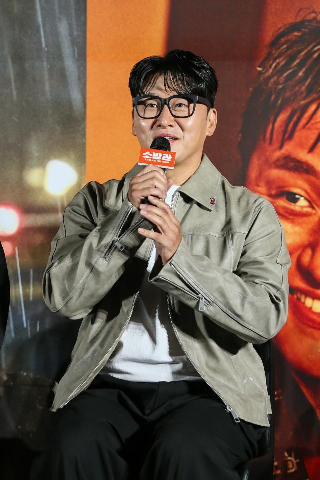 Actor Oh Dae-hwan speaks during a press conference for The Firefighters at CGV IPark Mall in Yongsan-gu Seoul on Nov 8 2024 AJP Kim Dong-woo