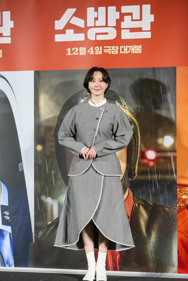 Actress Lee Yoo-young poses during a press conference for The Firefighters at CGV IPark Mall in Yongsan-gu Seoul on Nov 8 2024 AJP Kim Dong-woo