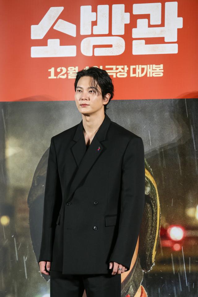 Actor Joo Won poses during a press conference for The Firefighters at CGV IPark Mall in Yongsan-gu Seoul on Nov 8 2024 AJP Kim Dong-woo