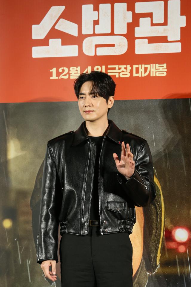 Actor Lee Jun-hyuk poses during a press conference for The Firefighters at CGV IPark Mall in Yongsan-gu Seoul on Nov 8 2024 AJP Kim Dong-woo