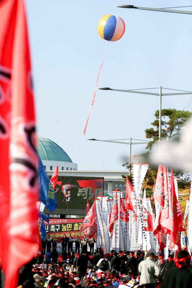 Farmers stage a protest demanding agricultural policy reforms at a rally organized by the Korean Succession Advanced Farmers Federation in Seoul on Nov 12 2024 AJP Kim Dong-woo