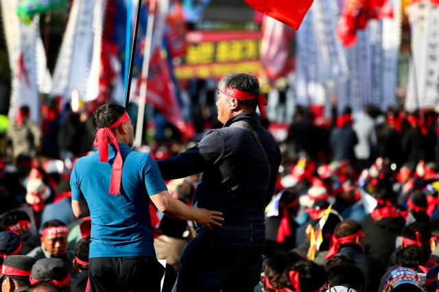 Farmers stage a protest demanding agricultural policy reforms at a rally organized by the Korean Succession Advanced Farmers Federation KSAFF in Seoul on Nov 12 2024 AJP Kim Dong-woo