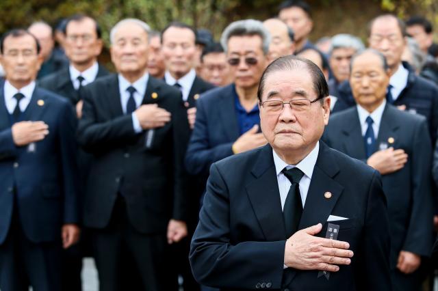 Attendees observe a moment of silence during a memorial ceremony for independence activists at Seoul National Cemetery in Seoul on Nov 15 2024 AJP Kim Dong-woo