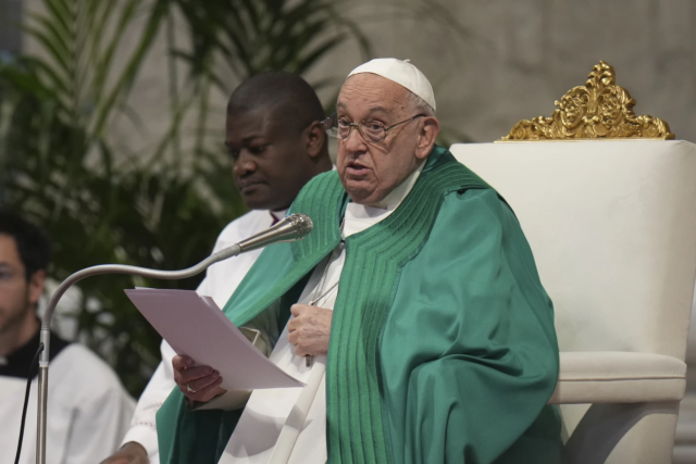 Pope Francis gives a speech during a mass at the Vatican on Nov 17 2024 AP-Yonhap