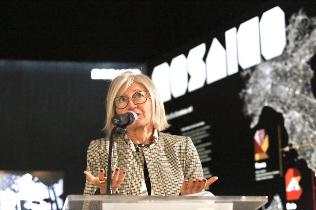 Italian ambassador to Seoul Emilia Gatto gives a  celebration speech at the KF Gallery in central Seoul on Nov15 2024  AJP Han Jun-gu