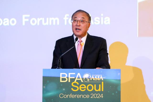 BFA Secretary General Zhang Jun speaks during the Boao Forum for Asia Seoul Conference at Four Seasons Hotel in Seoul on Nov 22 2024 AJP Kim Dong-woo