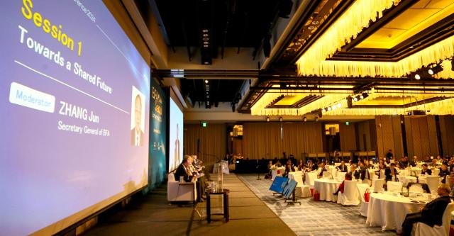 BFA Secretary General Zhang Jun moderates a session titled Towards a Shared Future during the Boao Forum for Asia Seoul Conference at Four Seasons Hotel in Seoul on Nov 22 2024 AJP Kim Dong-woo