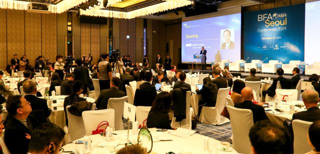 Former UN Secretary-General Ban Ki-moon delivers the opening speech at the Boao Forum for Asia Seoul Conference at Four Seasons Hotel in Seoul on Nov 22 2024 AJP Kim Dong-woo
