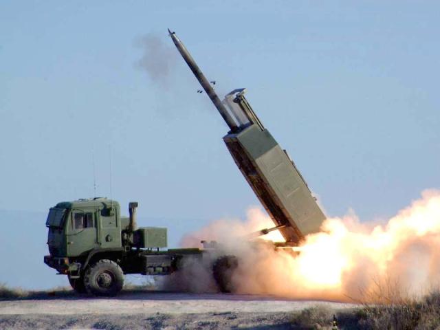 The US Armys High Mobility Artillery Rocket Systems HIMARS fires rockets in a military practice Courtesy of the US Army