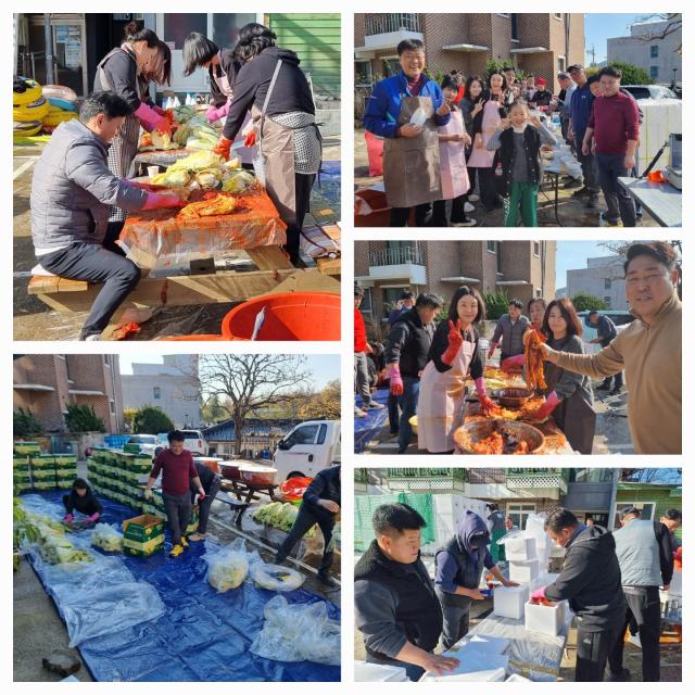 동해로타리클럽 회원들이 사랑의 김장나눔 행사를 망상파크펜션에서 진행하고 있다 사진이동원 기자