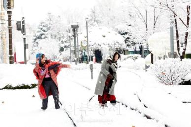 [포토] 첫 눈 내린 화랑대 철도공원