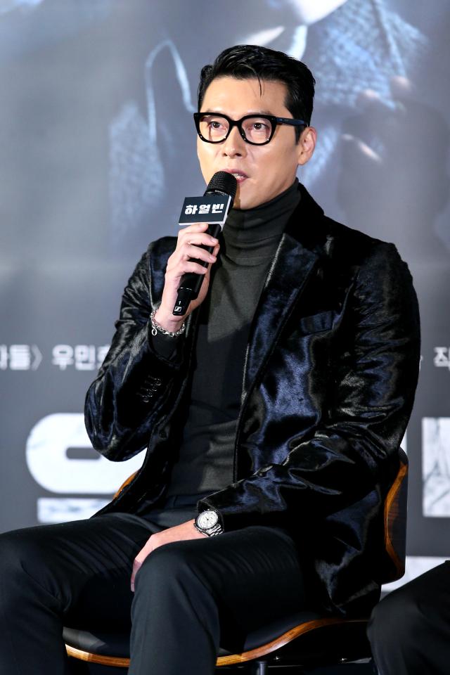 Actor Hyun Bin speaks during a production presentation for the film Harbin in Seoul on Nov 27 2024 AJP Kim Dong-woo