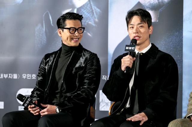 Actor Park Jung-min speaks during a production presentation for the film Harbin in Seoul on Nov 27 2024 AJP Kim Dong-woo