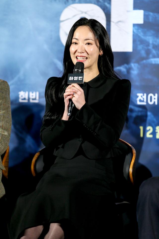 Actress Jeon Yeo-been speaks during a production presentation for the film Harbin in Seoul on Nov 27 2024 AJP Kim Dong-woo