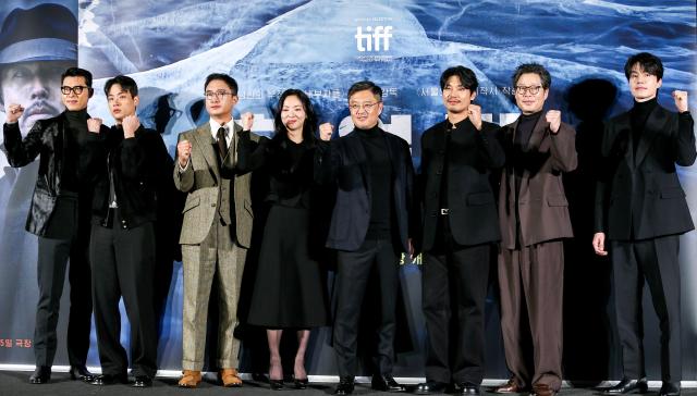 Cast members of Harbin pose for photographs during a production presentation in Seoul on Nov 27 2024 AJP Kim Dong-woo