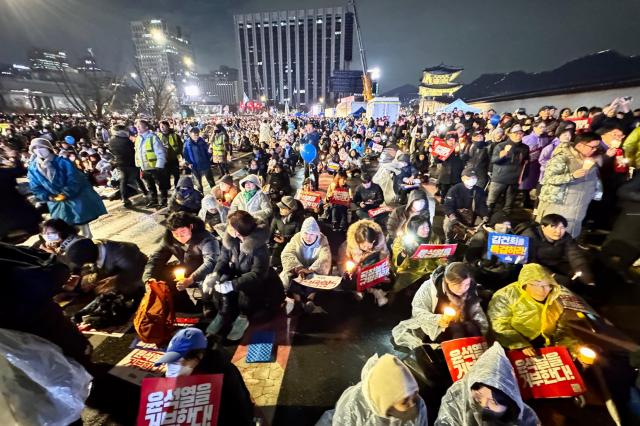 A view shows protesters gathering near Gwanghwamun Square during a rally in Seoul on Nov 30 2024 AJP Kim Dong-woo