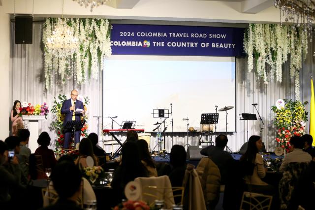 Colombian Ambassador to Korea Alejandro Pelaez Rodriguez speaks during a cultural festival in Seoul on Nov 29 2024 AJP Kim Dong-woo