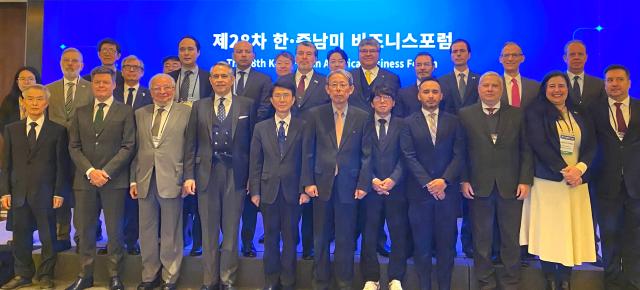 Attendees at the 28th Korea-Latin America Business Forum pose for a photo at the Westin Josun Seoul Korea on Dec 2 2024 Courtesy of the Korean Council on Latin America and the Caribbean KCLAC