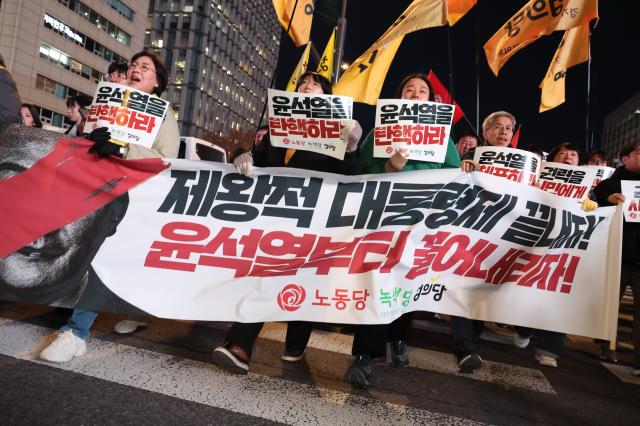 Citizens gather to demand the resignation and arrest of President Yoon Suk Yeol near Gwanghwamun Station in Seoul on Dec 4 2024 AJP Han Jun-gu