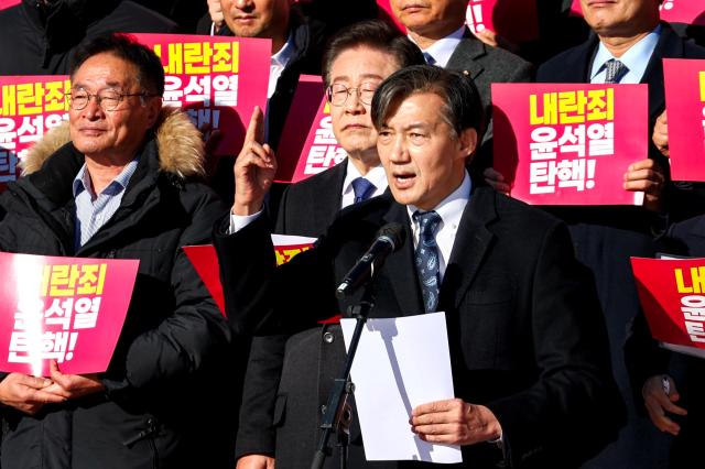 The Rebuilding Korea Party leader Cho Kuk speaks during a press conference at the National Assembly in Seoul on Dec 6 2024 AJP Kim Dong-woo