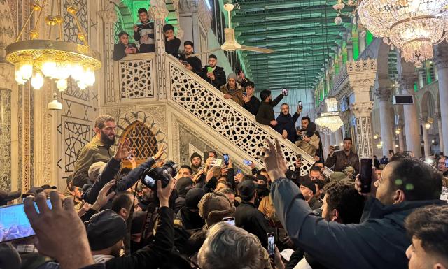 Rebel leader Abu Mohammed al-Golani addresses a crowd at the Umayyad Mosque in Damascus Syria on Dec 8 2024 Reuters-Yonhap