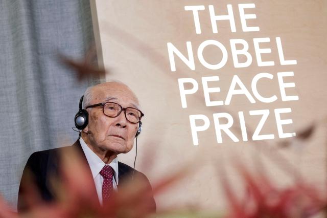 The representative of 2024 Nobel Peace Prize winner Nihon Hidankyo Terumi Tanaka holds a press conference in Oslo Norway Dec 9 2024 Reuters-Yonhap