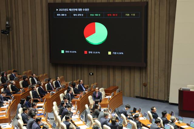 내년 예산안 본회의 통과
10일 오후 국회 본회의에서 2025년도 예산안에 대한 수정안이 통과되고 있다사진연합뉴스