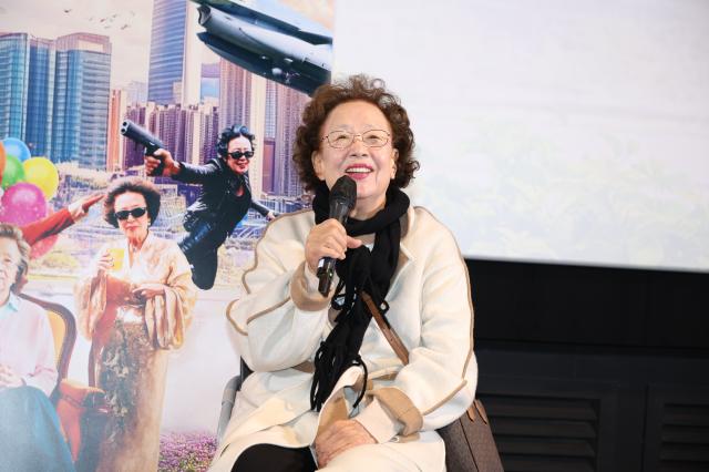 Na Moon-hee speaks during the I Moon Hee awards ceremony at CGV in Yongsan Seoul on Dec 11 2024 AJP Han Jun-gu