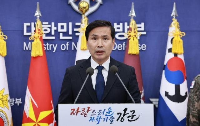 Acting Defense Minister Kim Seon-ho right speaks at the Defense Ministry headquarters in Yongsan Seoul on Dec 6 2024 Yonhap