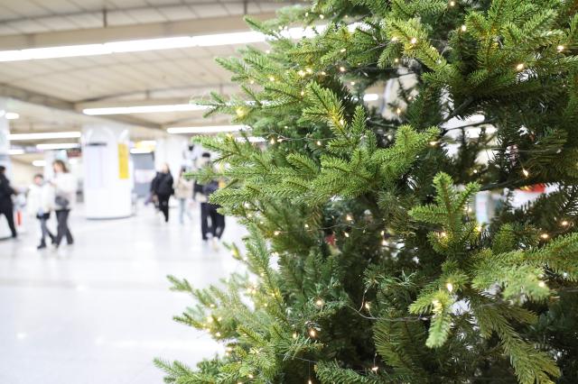 A Christmas tree stands at Jamsil Station in Seoul Dec 13 2024 AJP Han Jun-gu