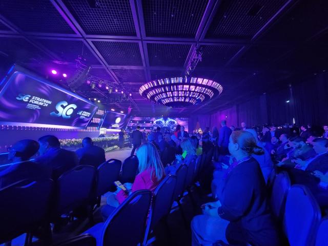 This file image shows the event hall of STRATCOM 2024 at Istanbuls Rixos Tersane Resort where global leaders gathered on December 13 to discuss the future of communication and artificial intelligence AJP Park Sae-jin