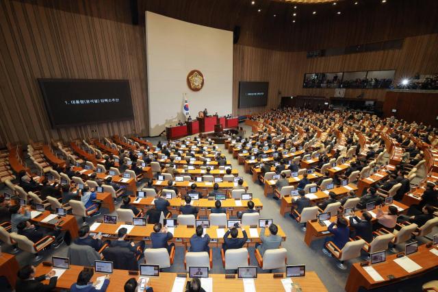 National Assembly Speaker Woo Won-sik declared the passing of President Yoons impeachment vote in the National Assembly Dec 14 2024 Aju Business Daily Yoo Dae-gil