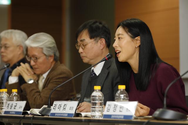 23일 한국저작권위원회 서울사무소에서 열린 ‘안무 저작권 보호 강안 발표회’에서 리아킴 한국안무저작권협회 회장이 발언하고 있다 사진한국저작권위원회