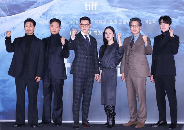 The cast members of Harbin pose for a group photo at a theater in Seoul on Dec 18 2024 Yonhap