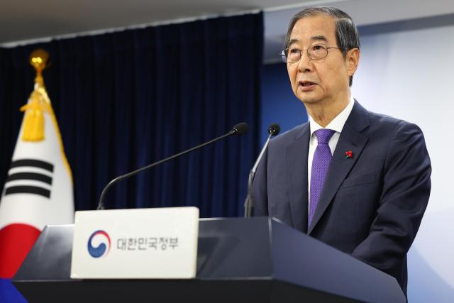 South Korean Acting President Han Duck-soo delivers a public address at the Government Complex Seoul in Jongno Seoul on Dec 26 2024 Yonhap