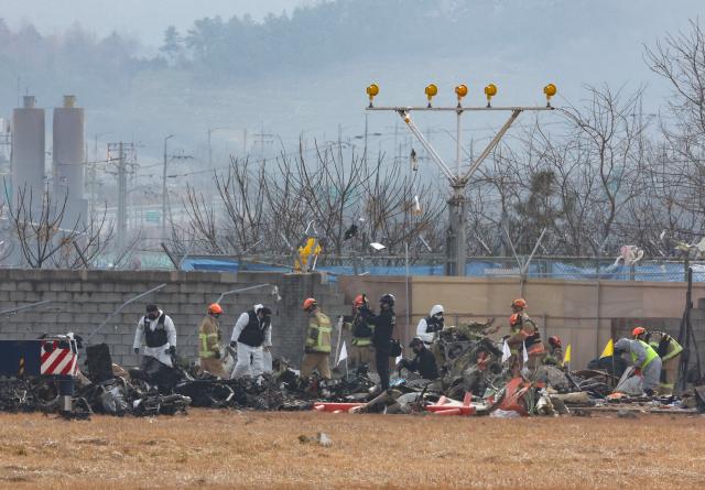 30일 전남 무안군 무안국제공항에서 발생한 제주항공 여객기 충돌 폭발 사고 현장에서 관계자들이 수색작업을 펼치고 있다 20241230 사진연합뉴스