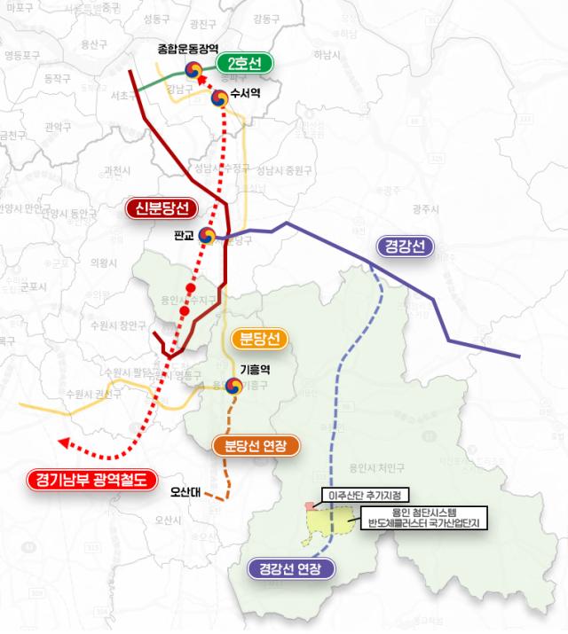  추진 중인 주요 철도사업 노선 계획도사진용인시