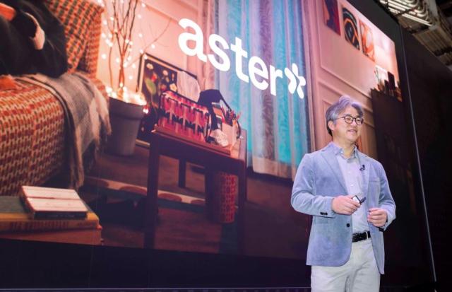 Jeong Seok-geun head of SK Telecoms GPAA division speaks about the AI agent Aster during a press briefing in Las Vegas on January 7 2025