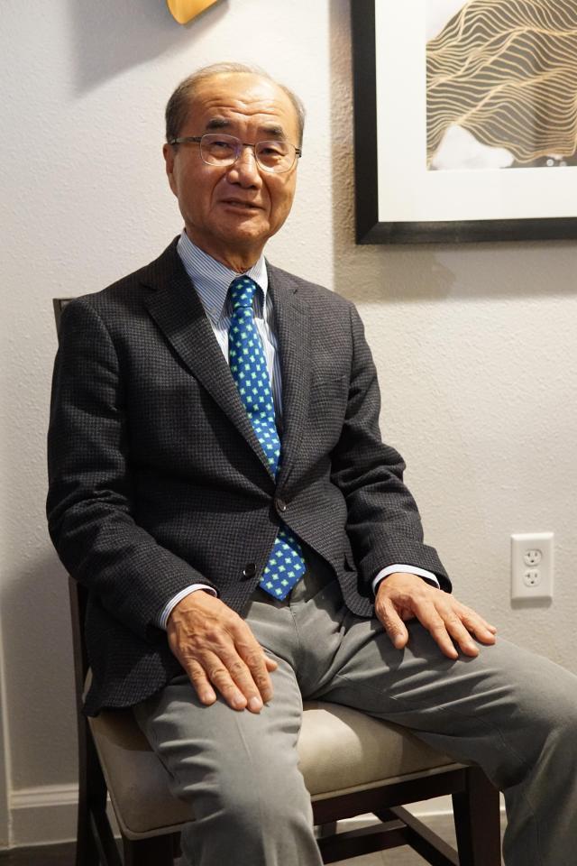 Soosan Group Chairman Chung Suk-hyun poses for a photo during an interview with Aju Business Daily in Las Vegas Jan 7 2024 AJP Park Sae-jin