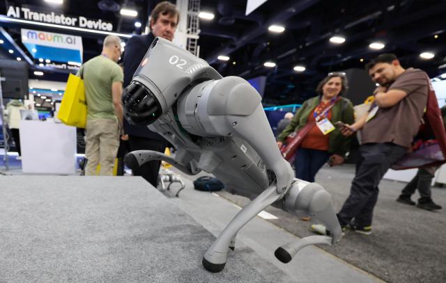 A quadrupedal robot climbs stairs at CES 2025 Las Vegas Convention Center Yonhap
