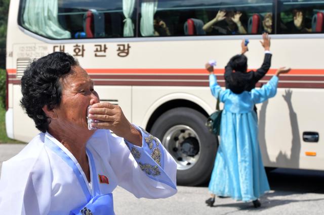 North Korean family members bid farewell to their South Korean relatives at the Kumgangsan Hotel Gangwon Province during the separated family reunions on August 22 2018 Joint Press Corp