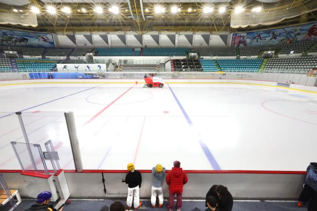 A Zamboni ice resurfacer maintaining the ice at Mokdong Ice Rink AJP Han Jun-gu