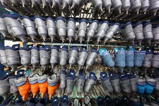 Rows of rental skates available at Mokdong Ice Rink AJP Han Jun-gu