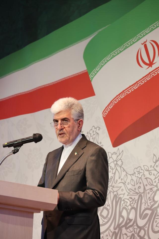 HE Saeed Koozechi the Ambassador of the Islamic Republic of Iran to South Korea welcomes guests during an opening speech session of a commemorative event marking the 46th anniversary of the Islamic Revolution of Iran held at the Ambassador Seoul Pullman Hotel on Feb 10 AJP Han Jun-gu