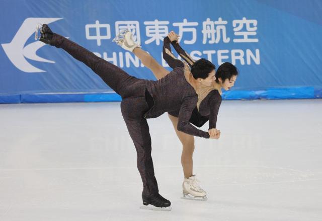 North Korean figure skating duo Ryom Tae-ok and Han Kum-chol perform in pair free skating at the Winter Asian Games in Harbin on Feb 13 2025 Yonhap